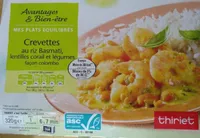 Crevettes au riz basmati lentilles corail et légumes