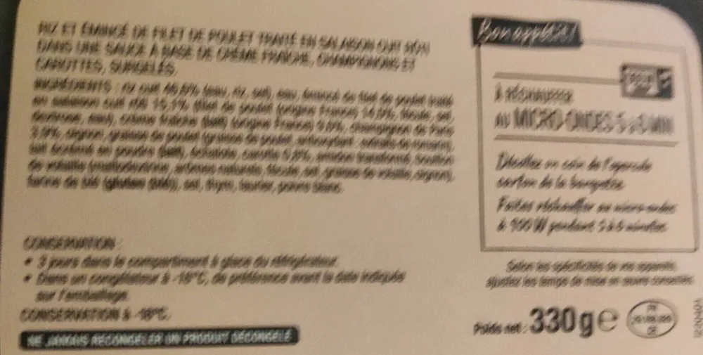 Blanquette de volaille et riz
