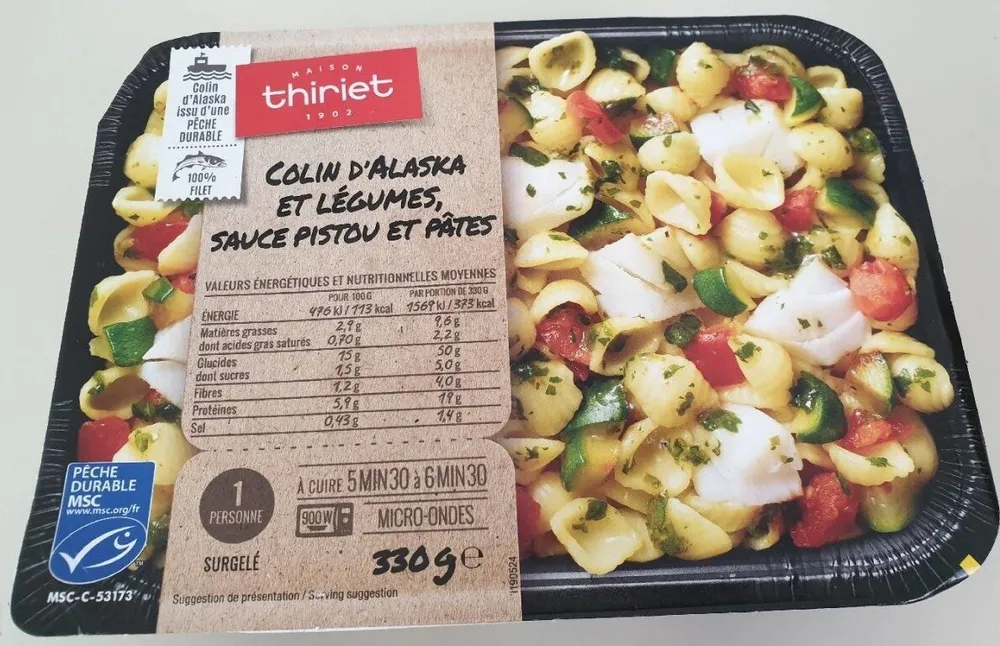 Colin Alaska et légumes sauce pistou et pâtes