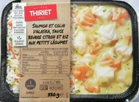 Saumon et colin, sauce beurre citron et riz aux petits légumes