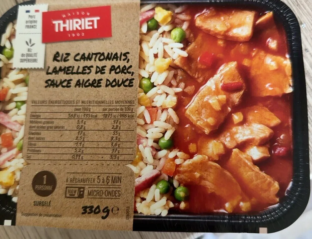 Riz cantonnais lamelles de porc sauce aigre douce
