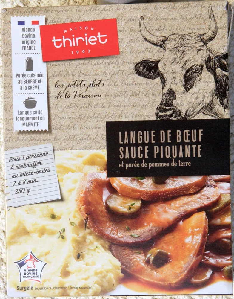 Langue de bœuf sauce piquante, purée de pommes de terre