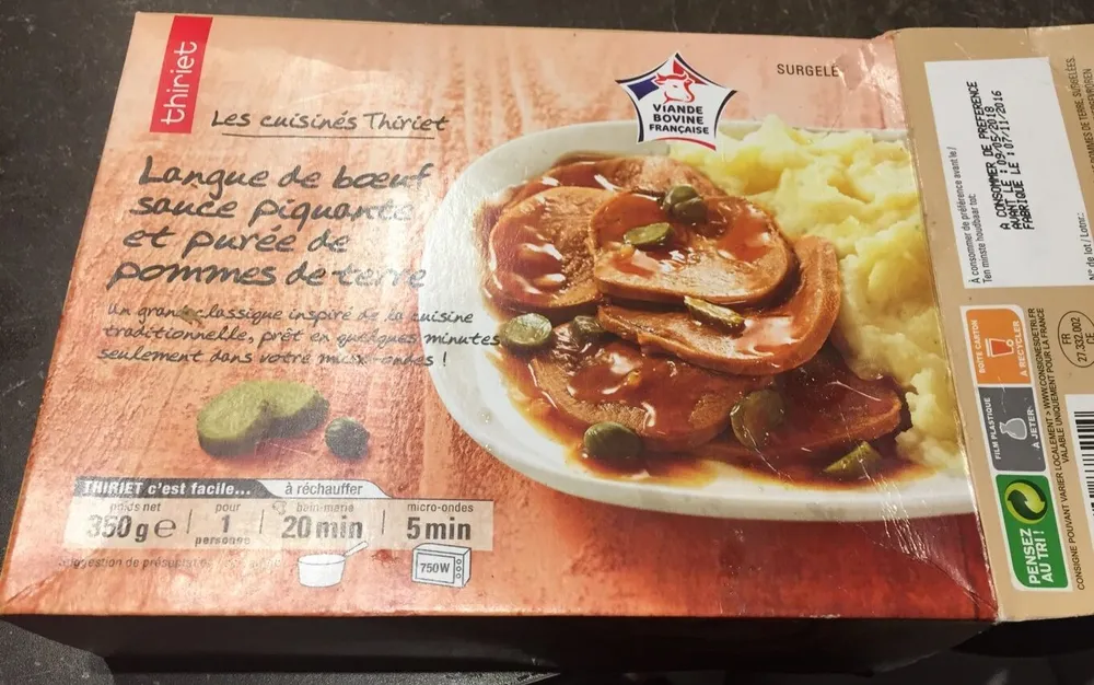 Langue de boeuf, sauce piquante et purée de pomme de terre