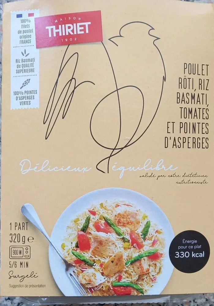 Poulet rôti riz basmati tomates asperges