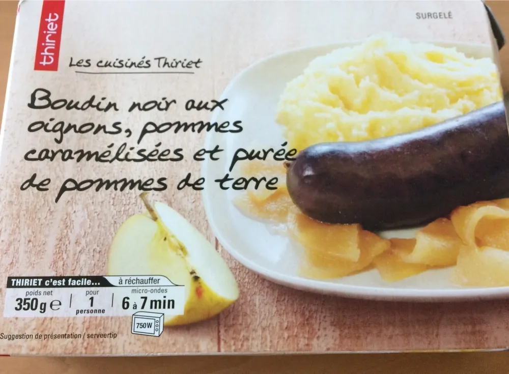 Boudin noir aux oignons, pommes caramélisées et purée de pommes de terre