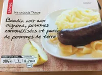 Boudin noir aux oignons, pommes caramélisées et purée de pommes de terre