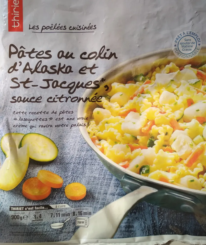 pâtes au colin d'Alaska et St Jacques sauce citronnée