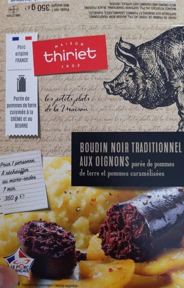 Boudin noir traditionnel aux oignons purée de pomme de terre