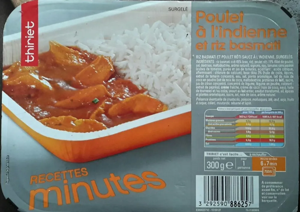 Poulet à l' indienne et riz basmati