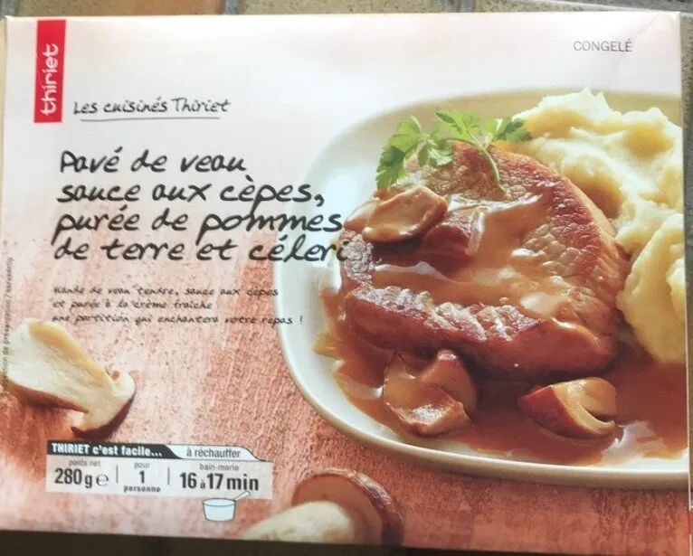 Pavé de veau, sauce aux cèpes, purée de pommes de terre et céleri