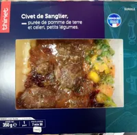 Civet de Sanglier, purée de pomme de terre et céleri, petits légumes
