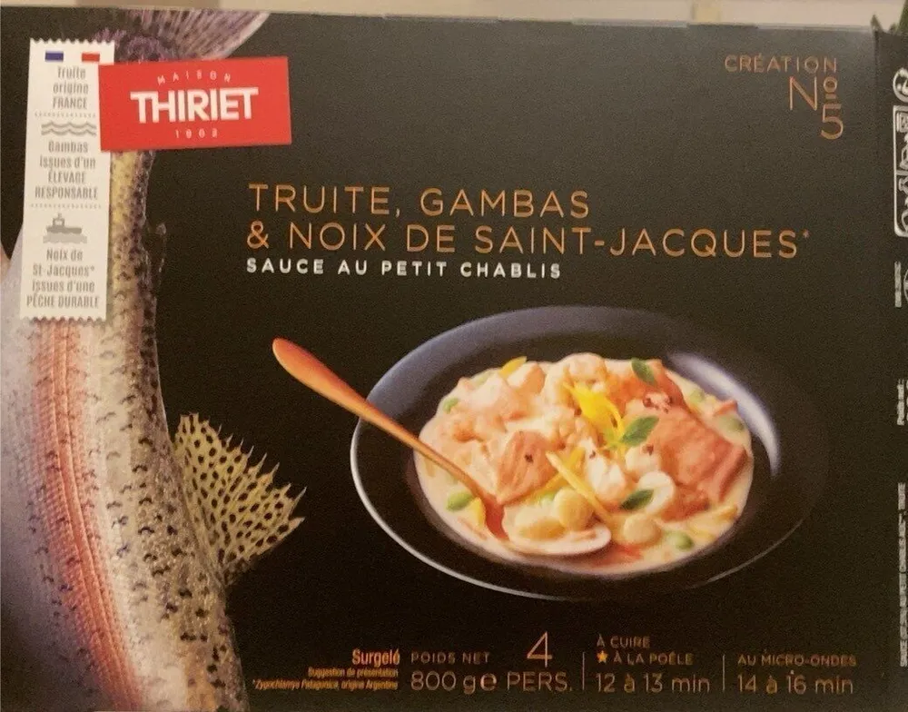 Truite gambas et noix de st jacques sauce petit chablis