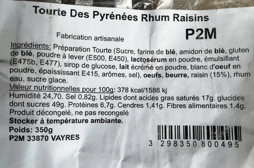 Tourte des Pyrénées rhum raisin
