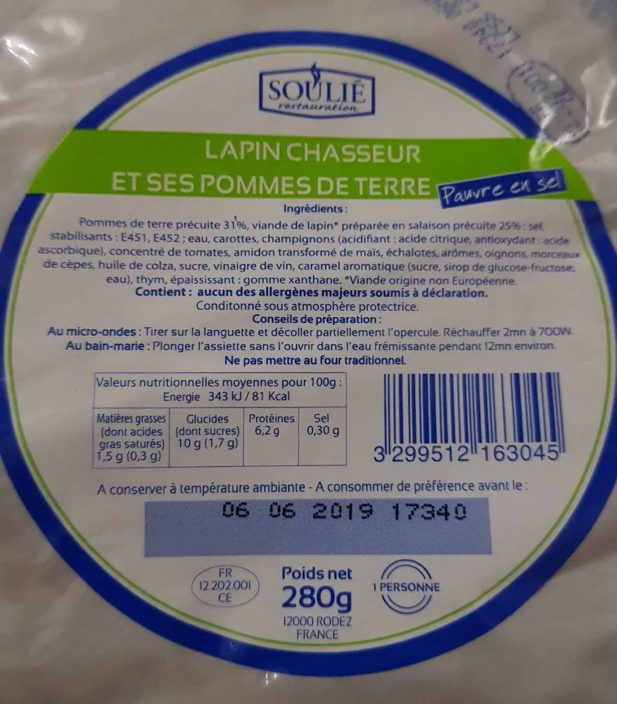 Lapin chasseur et ses pommes de terre