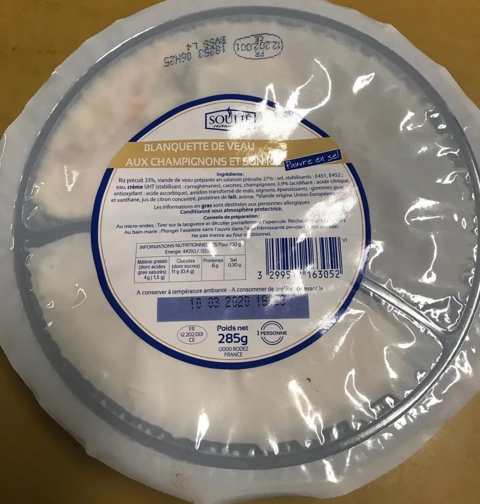 Blanquette de veau aux champignons et son riz
