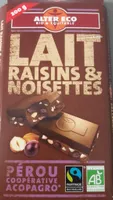 Chocolat lait raisins et noisettes