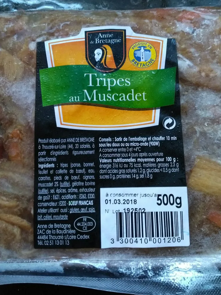 Anne de Bretagne, Tripes au Muscadet, le paquet de
