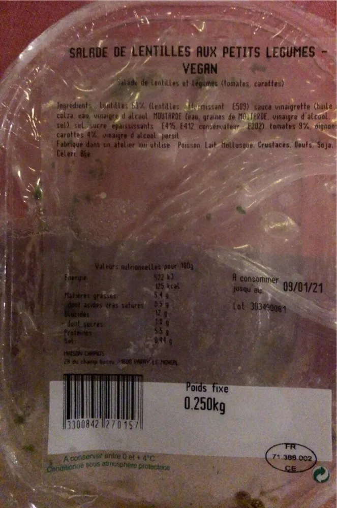 Salade de lentilles aux petits legumes vegan