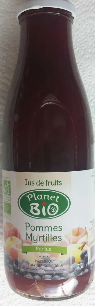 Jus pommes myrtilles PLANET BIO, bocal de