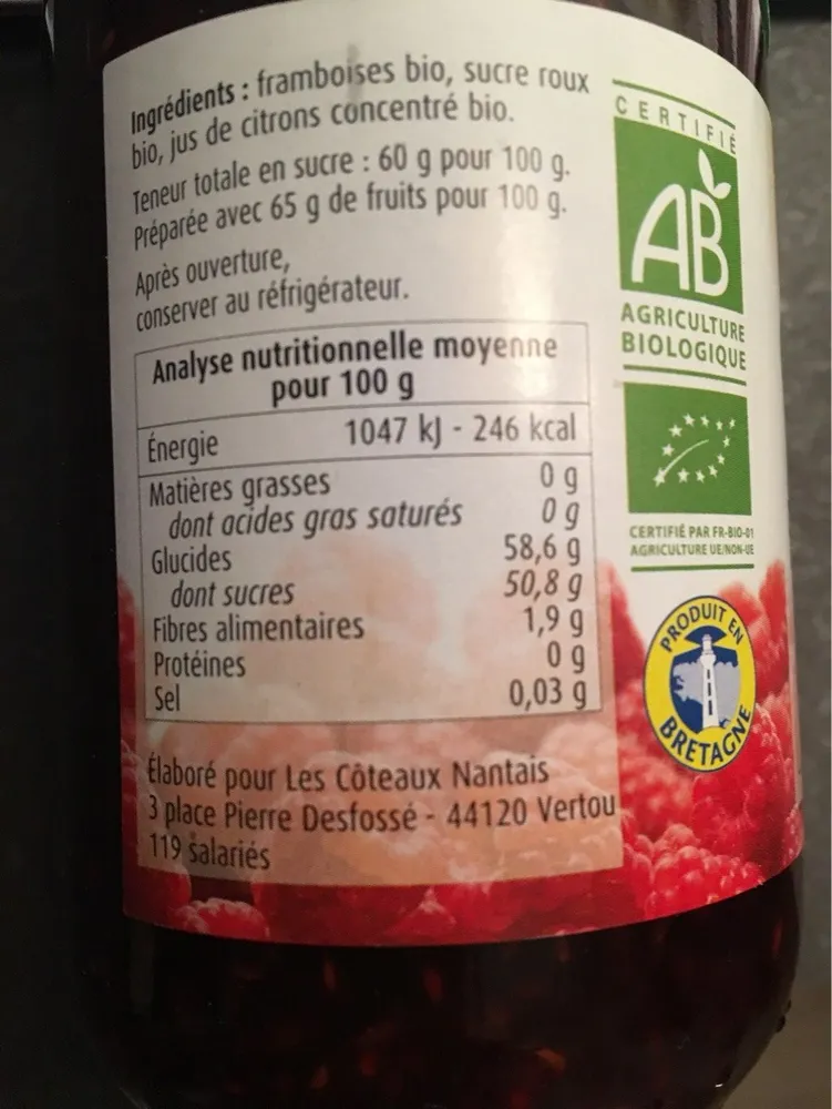 Confiture Planet Bio, Framboise