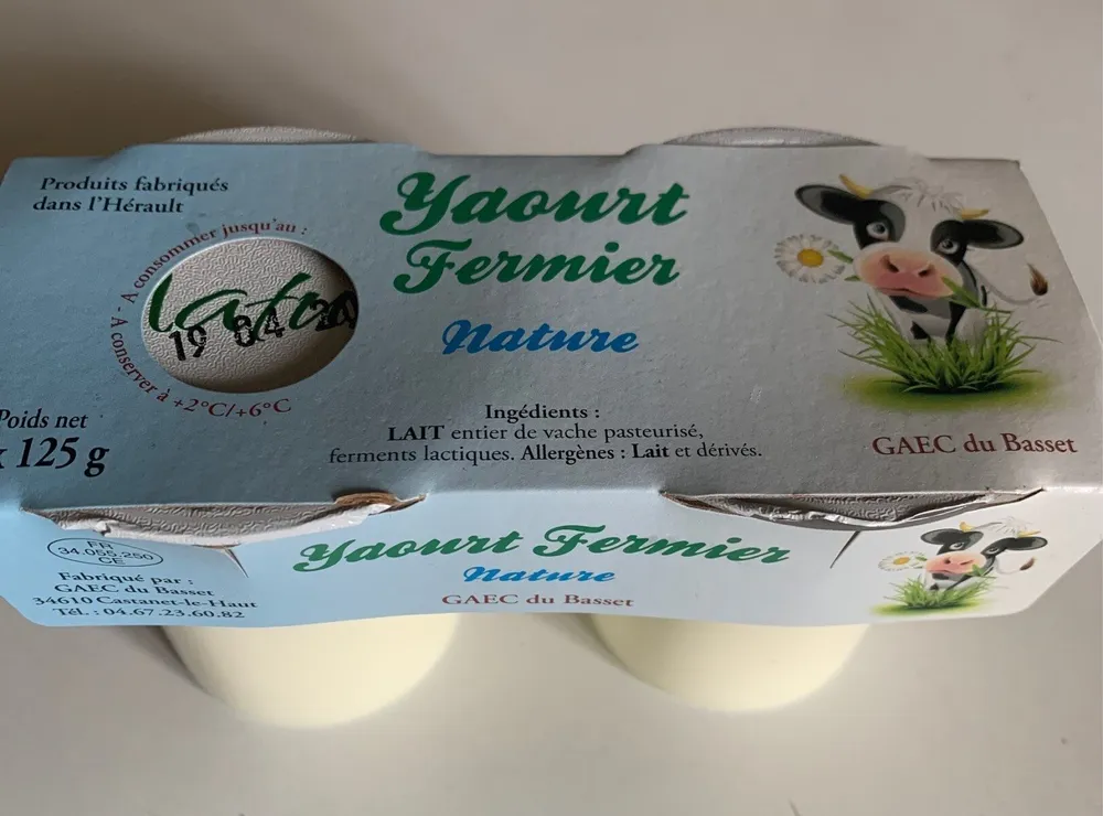Yaourt fermier nature