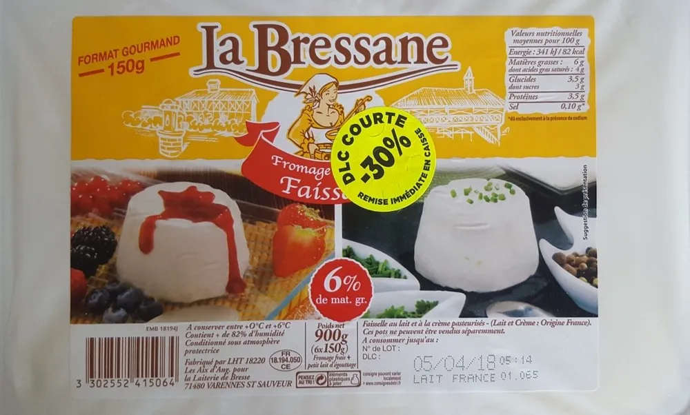 Fromage frais en faisselle 6% MG La Bressane