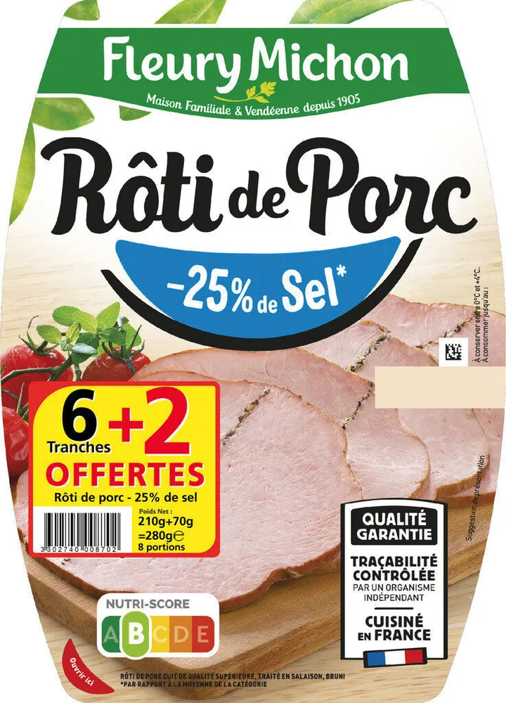 Rôti de porc cuit 100% filet -25% de sel