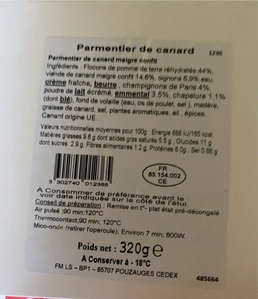 Parmentier de canard