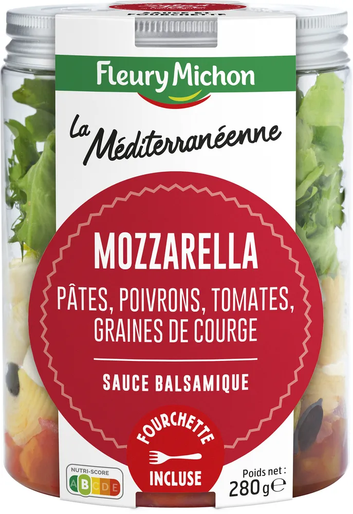 SALAD'JAR - La Méditéranéenne - Mozzarella, pâtes, poivrons, tomates, graines de courge, sauce balsamique