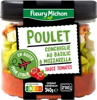 Poulet, conchiglie au basilic & mozzarella, sauce tomates
