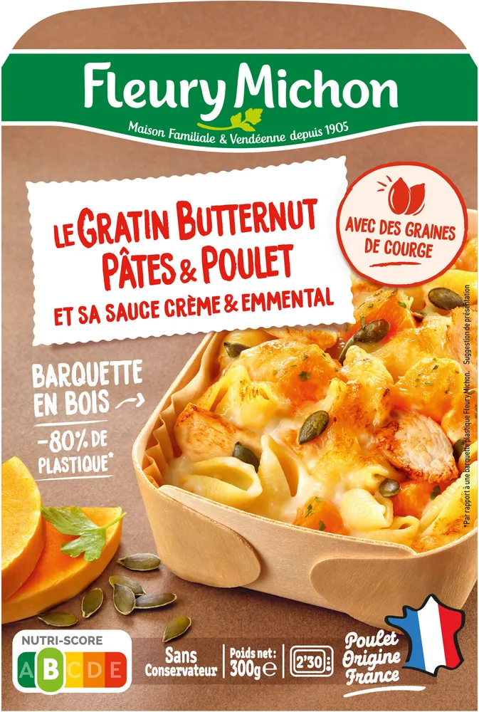 Le Gratin Butternut Pâtes & Poulet et sa sauce crème & emmental