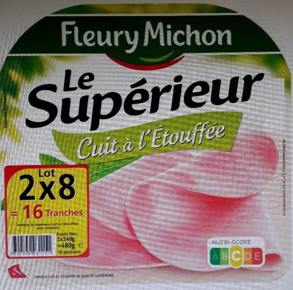 Jambon supérieur cuit à l'étouffé en fines tranches