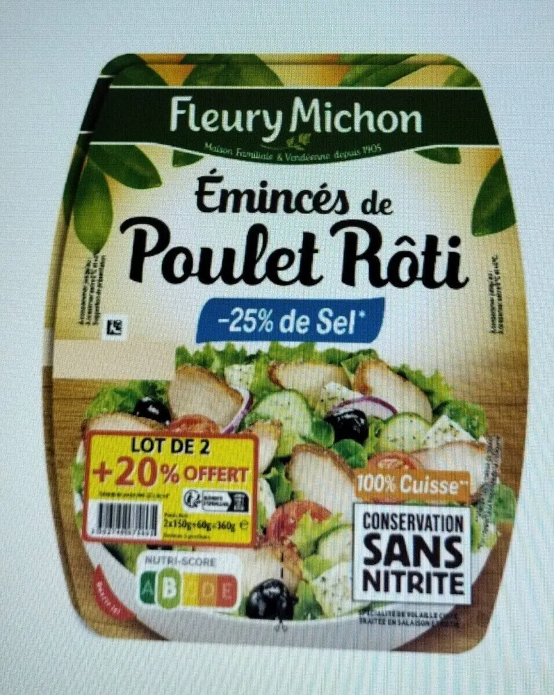 Émincés de poulet rôti -25% de sel