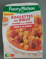 Boulettes au boeuf, pommes de terre, crème à la tomate