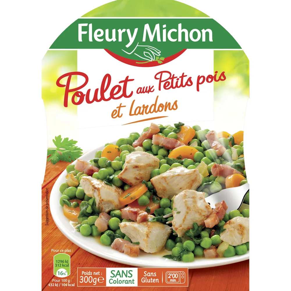 Poulet aux petits pois et lardons