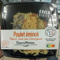 Poulet émincé, pâtes et sauce au champignons