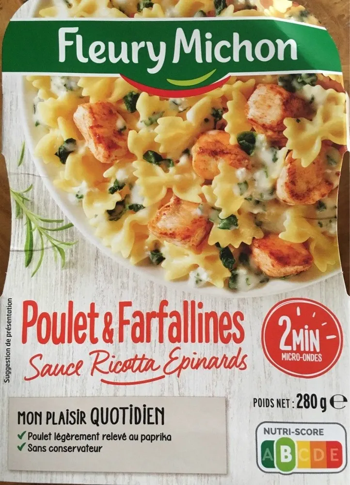 Poulet & pâtes farfallines sauce ricotta épinards