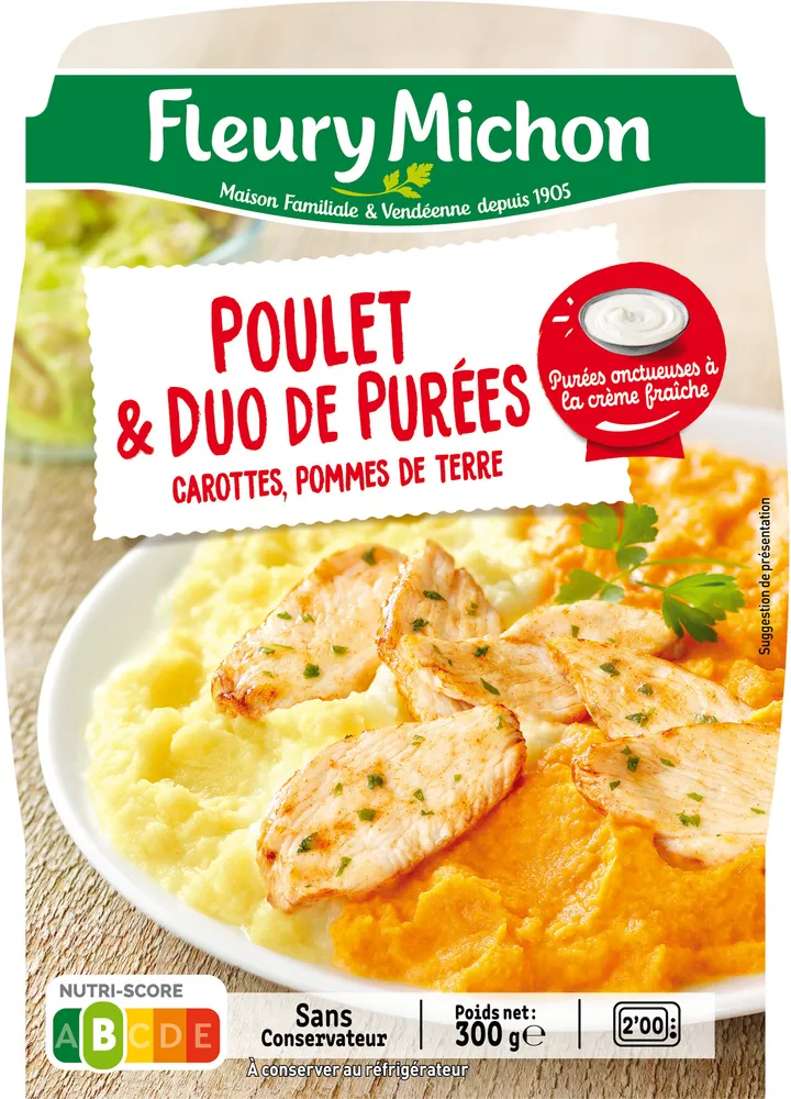Poulet & duo de purées, carottes, pommes de terre