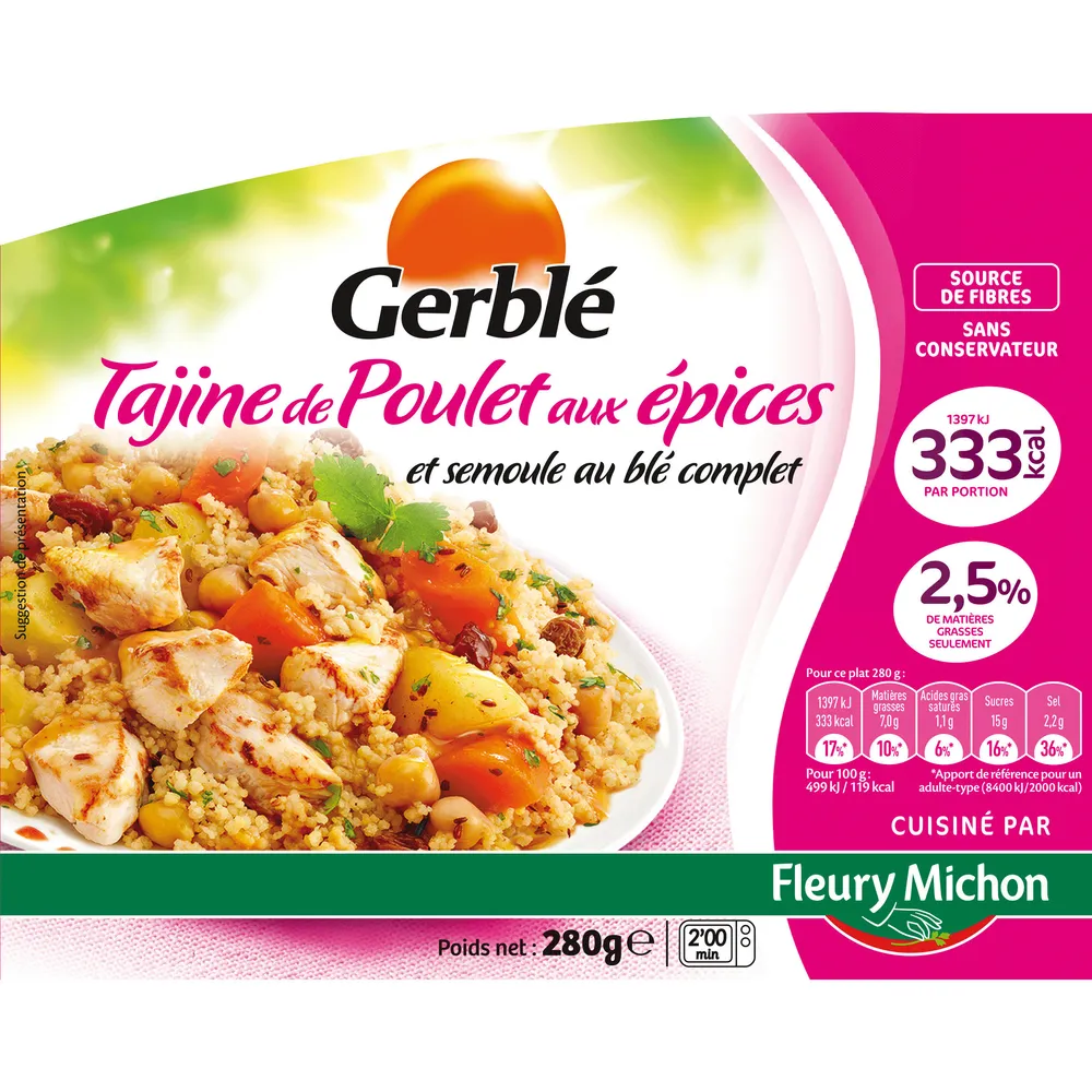 Tajine de poulet aux épices et semoule au blé complet