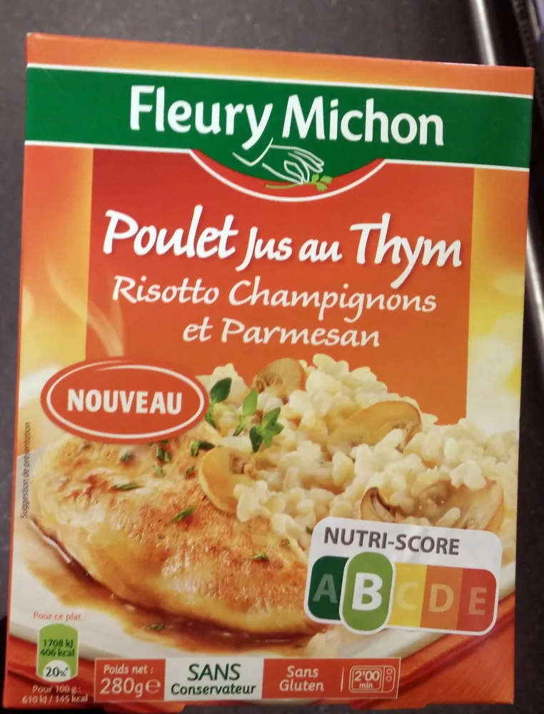 Poulet jus au thym, risotto champignons et parmesan