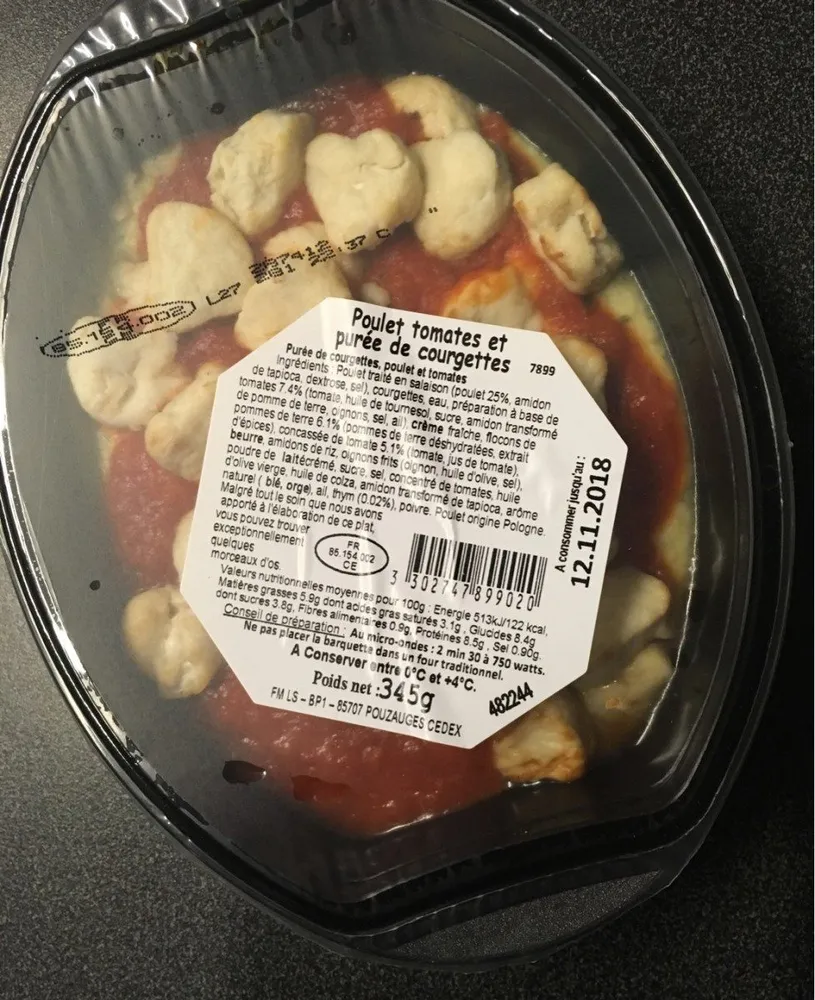 Poulet tomates et purée de courgettes