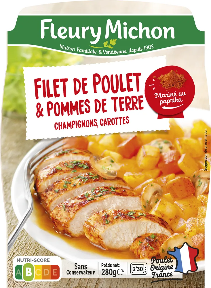 Filet de poulet & pommes de terre, champignons, carottes