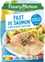 Filet de saumon & pâtes au basilic, sauce citron