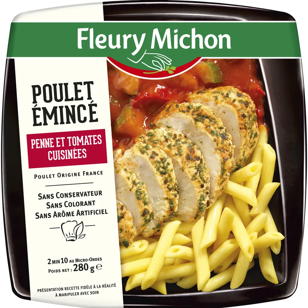 Poulet émincé penne et tomates cuisinées