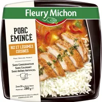 Porc émincé riz et légumes cuisinés