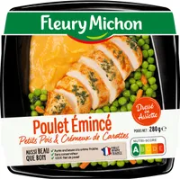 Poulet émincé petits pois & crémeux de carottes