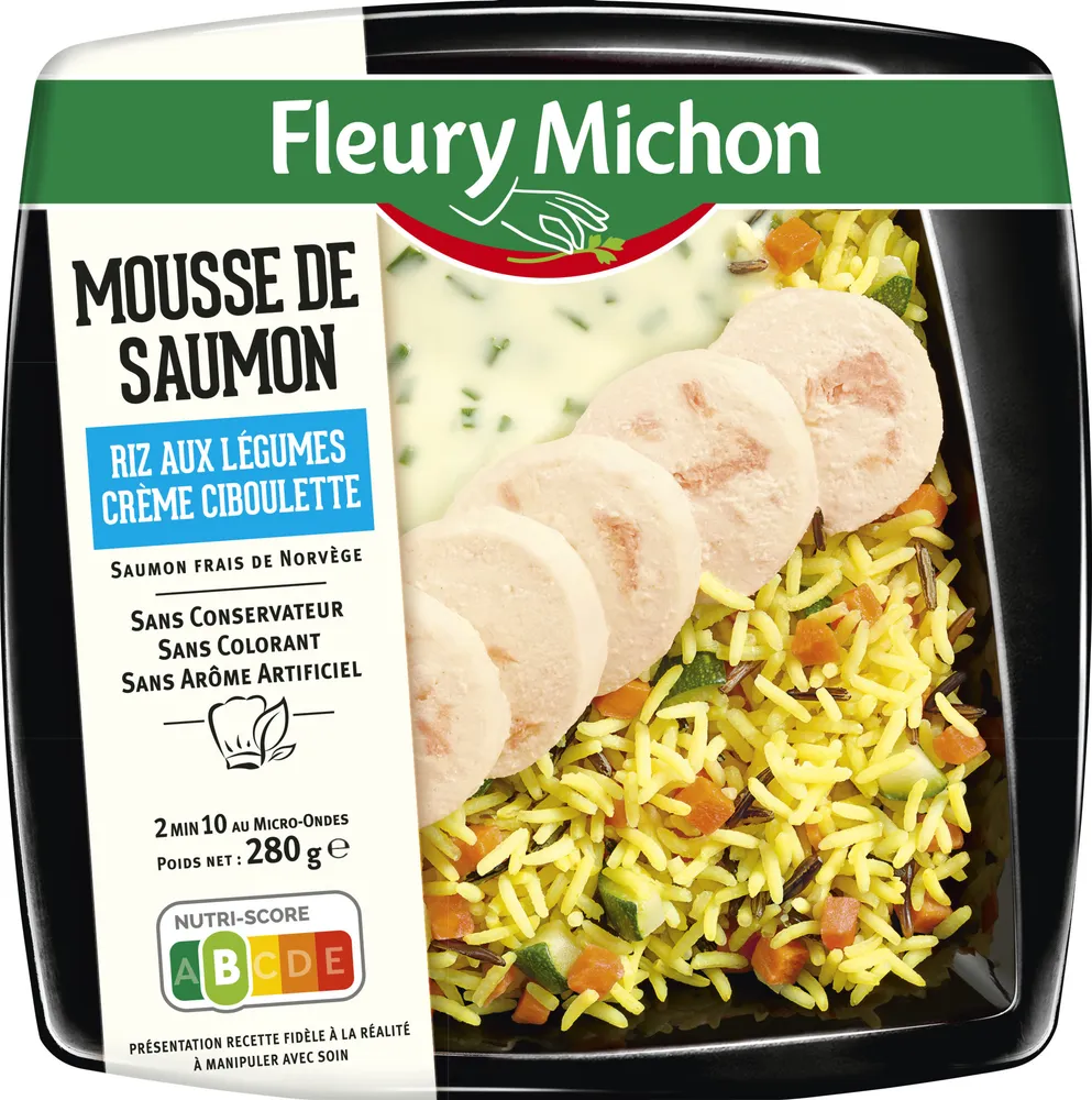 Mousse de Saumon, riz aux légumes, crème ciboulette