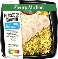 Mousse de Saumon, riz aux légumes, crème ciboulette