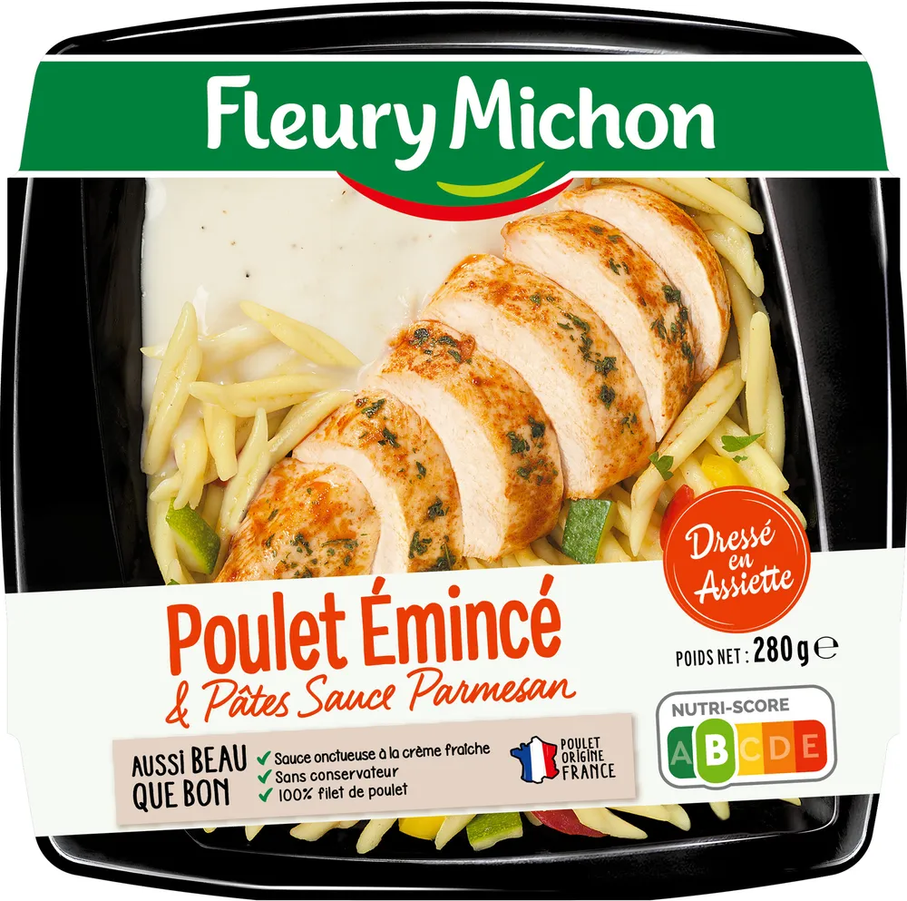 Poulet émincé & pâtes sauce parmesan