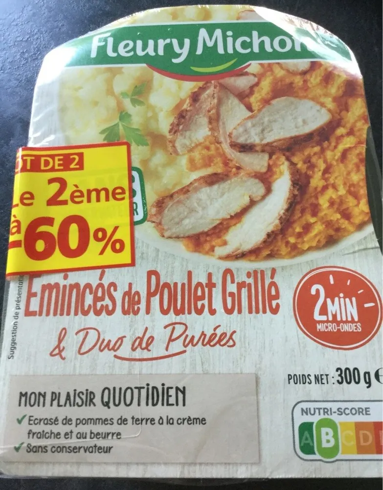 Émincés de poulet grillé & duo de purées